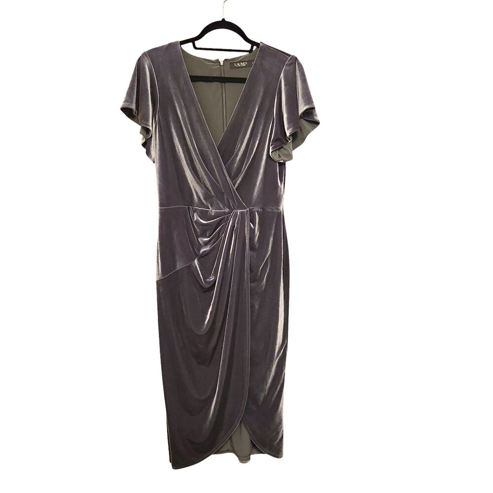 Lauren Ralph Lauren Gray Velvet Faux Wrap Evening Dress Size 6